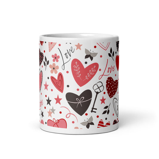 White glossy mug with charming hearts