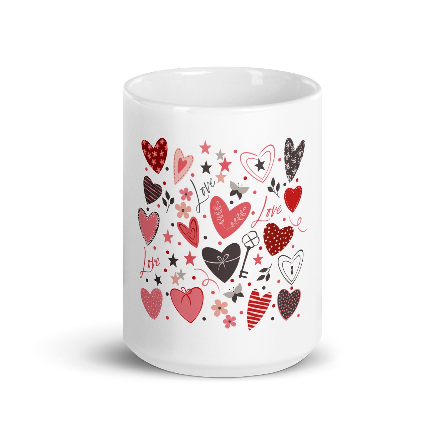 White glossy mug with charming hearts