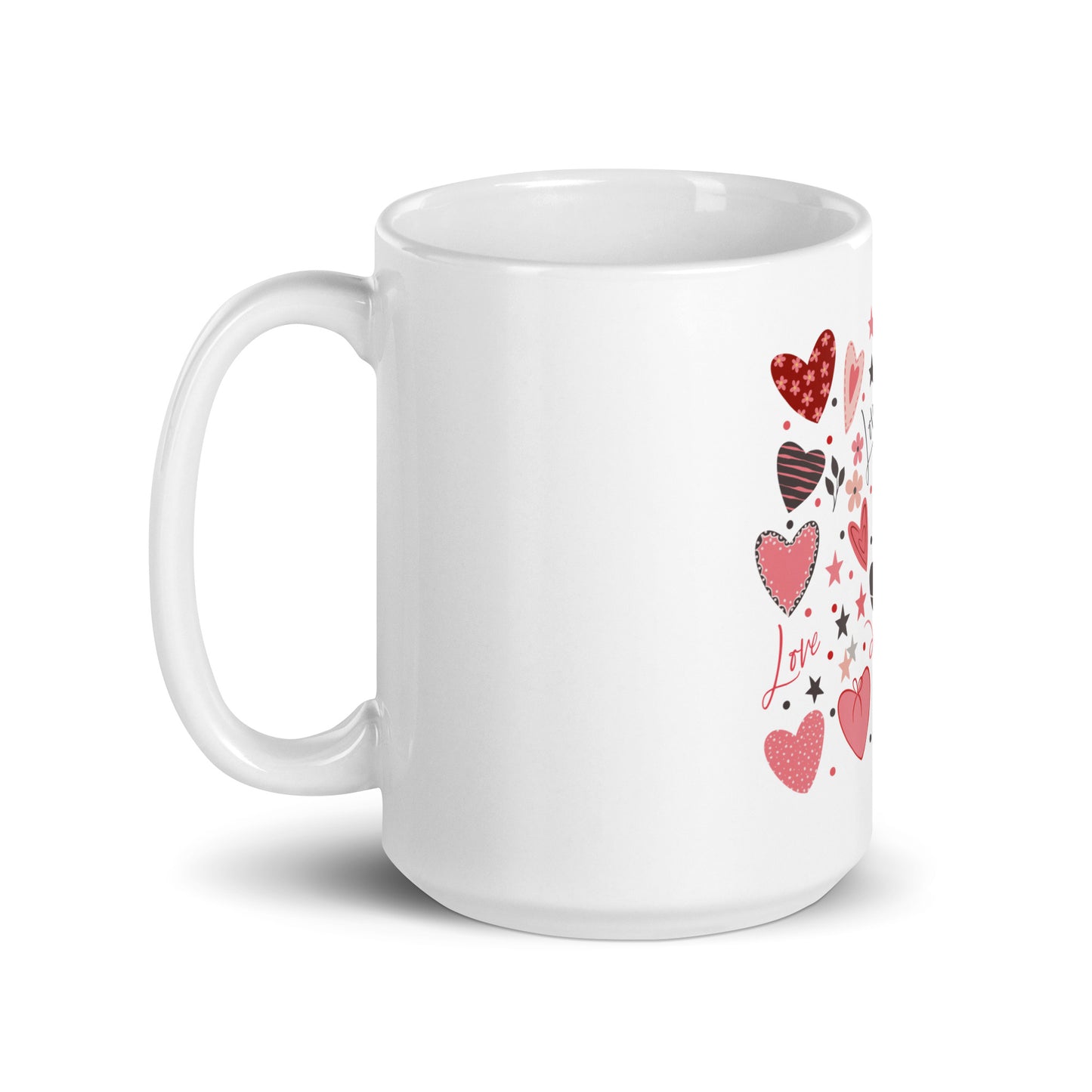 White glossy mug with charming hearts