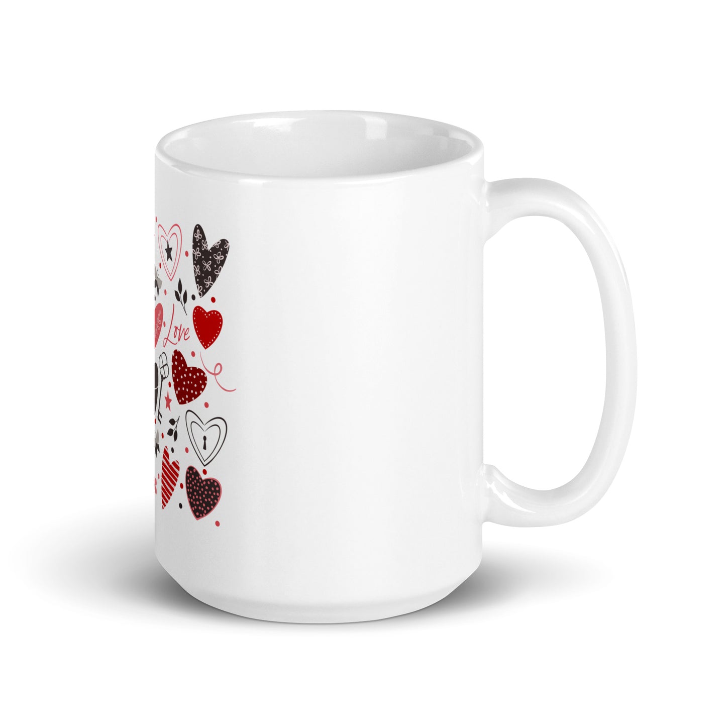 White glossy mug with charming hearts