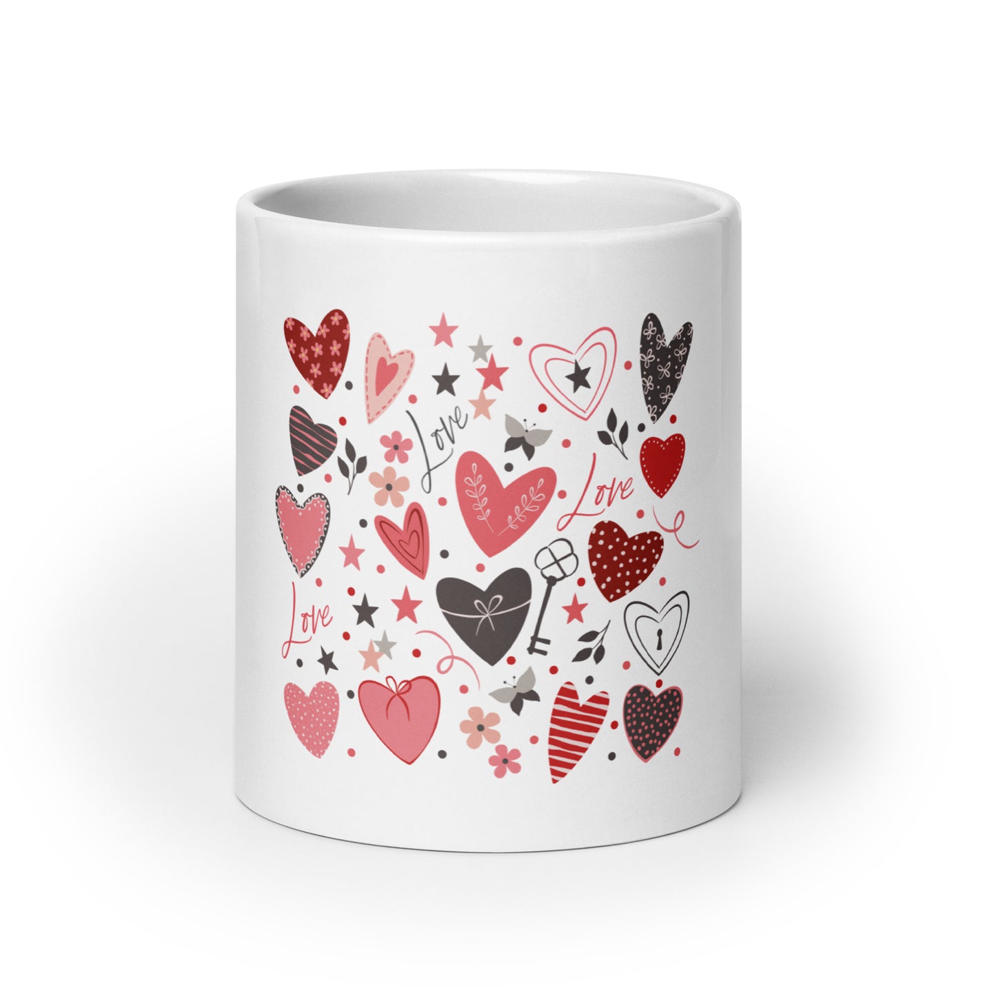 White glossy mug with charming hearts