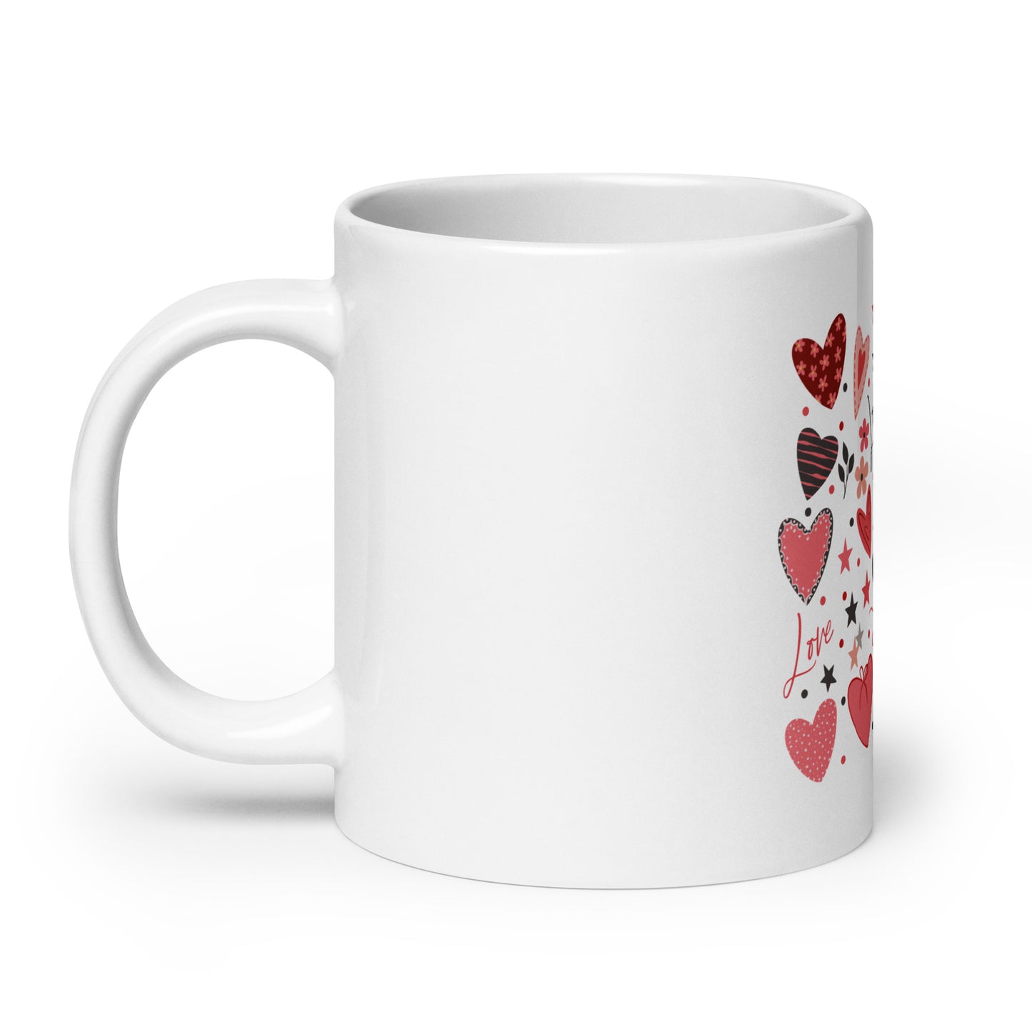 White glossy mug with charming hearts