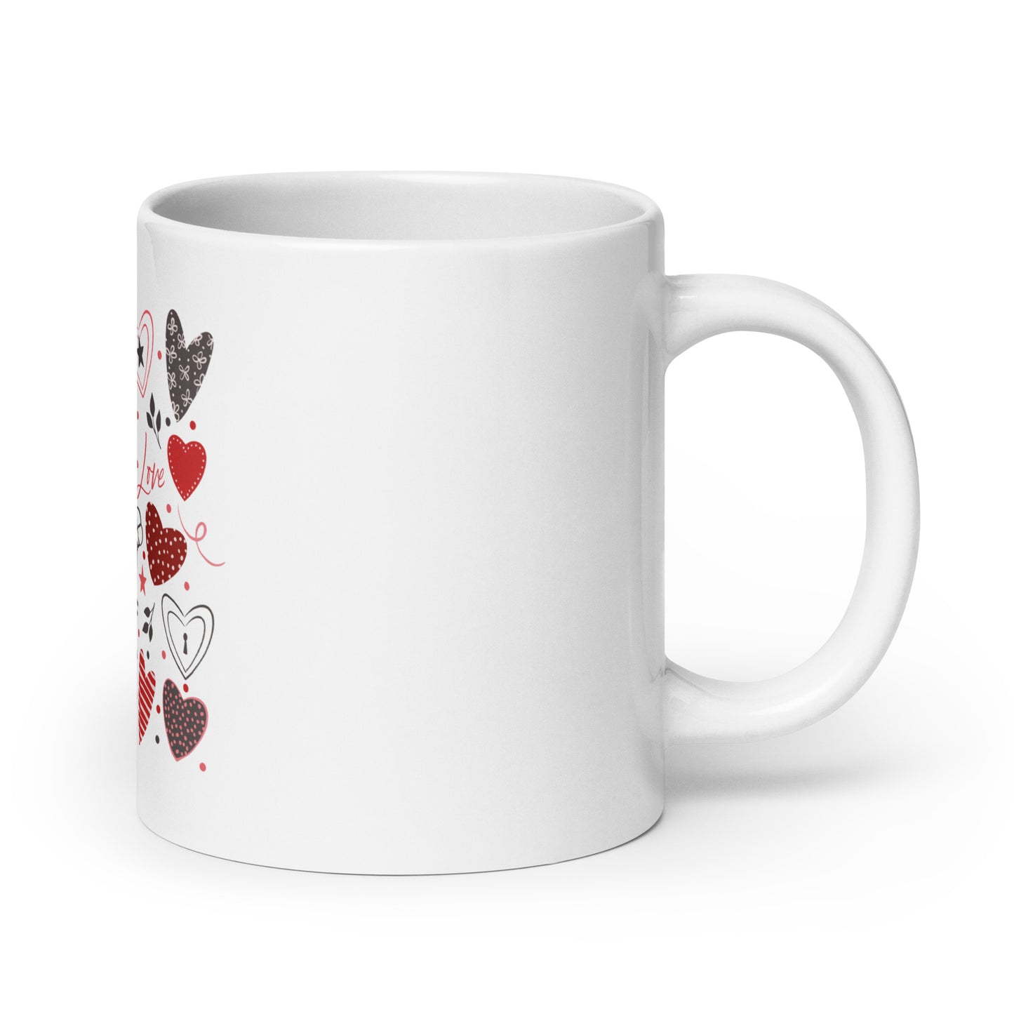 White glossy mug with charming hearts